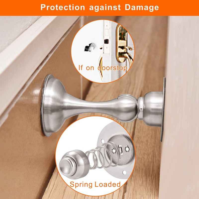A'SHOP Magnetic Door Stop 4 Pack Brushed Nickel No Drilling Needed 3M Adhesive or Screw Mount Soft-Catch Magnetic Door Holder for Home & Office - Image 3